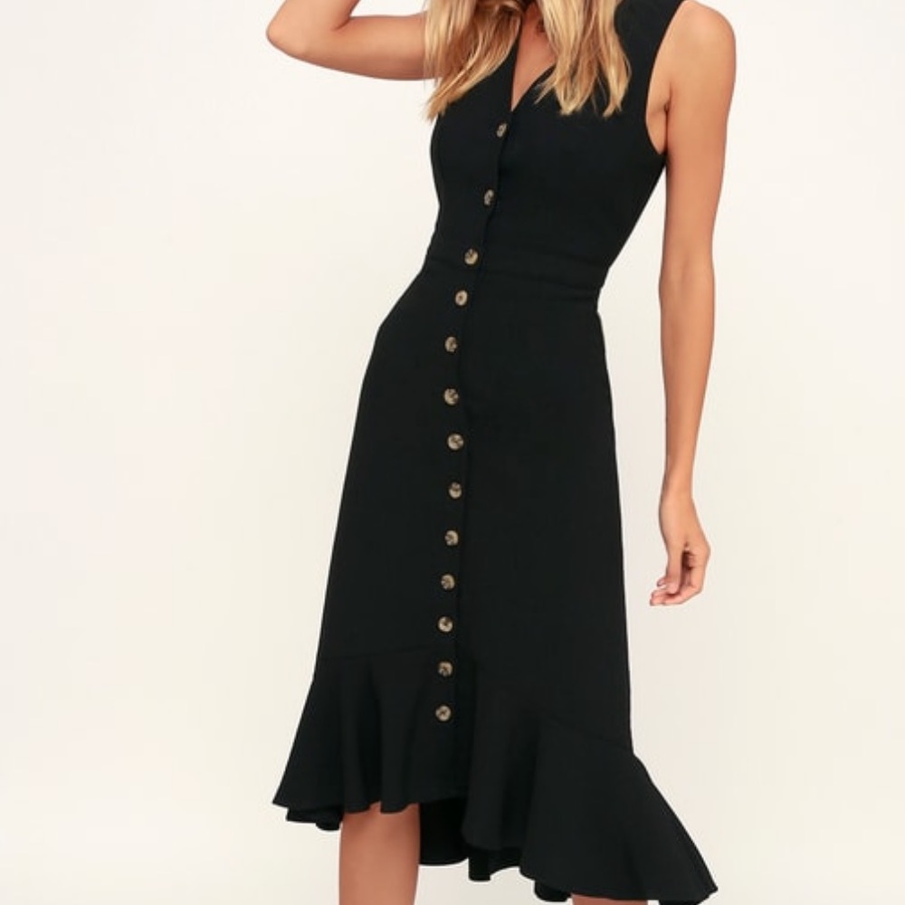 When We First Met Black Button Front Midi Dress